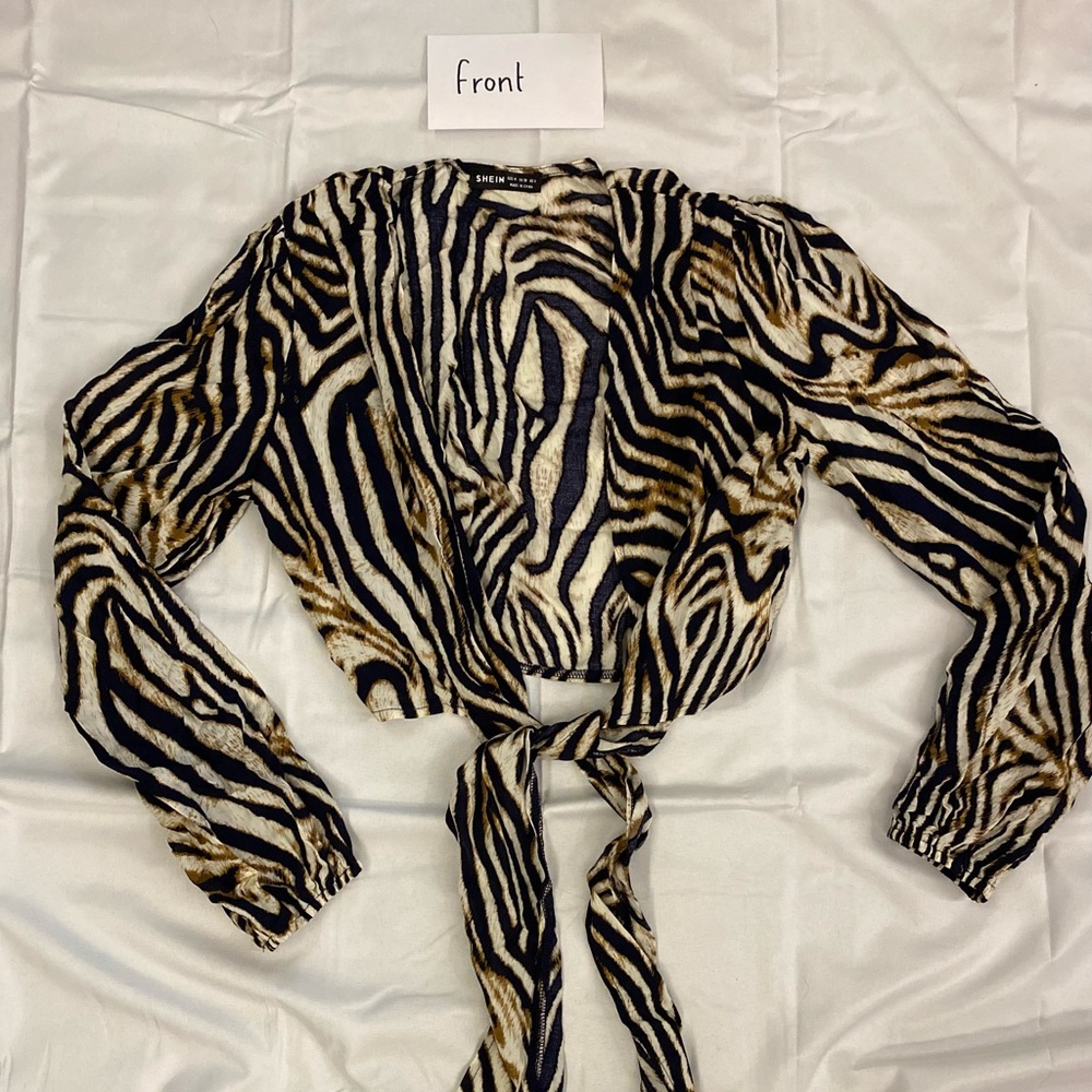 animal print cropped tie shirt from shein, size M